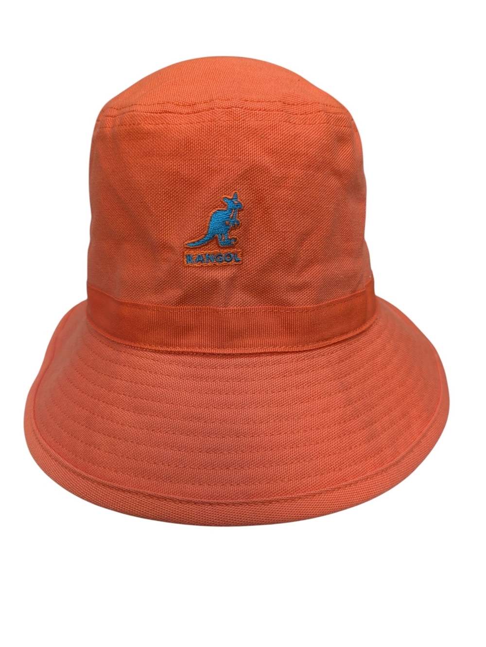 KANGOL Washed Orange Bucket Hat with Blue Kangaroo Embroidery Large